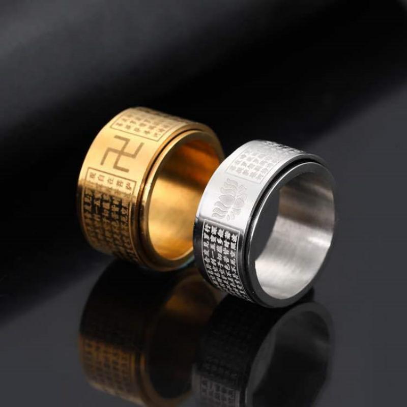 Rotatable titanium steel buddhist scriptures ring for men