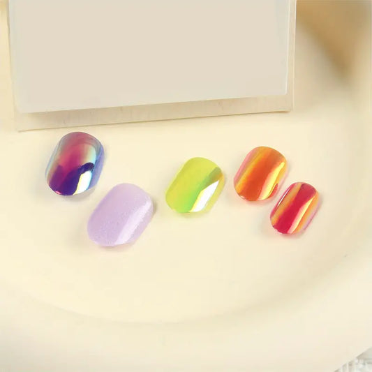 24-Piece Mixed Color Almond Shaped Short Nail Tips for Kids 1