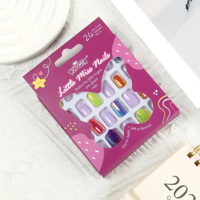24-Piece Mixed Color Almond Shaped Short Nail Tips for Kids 3