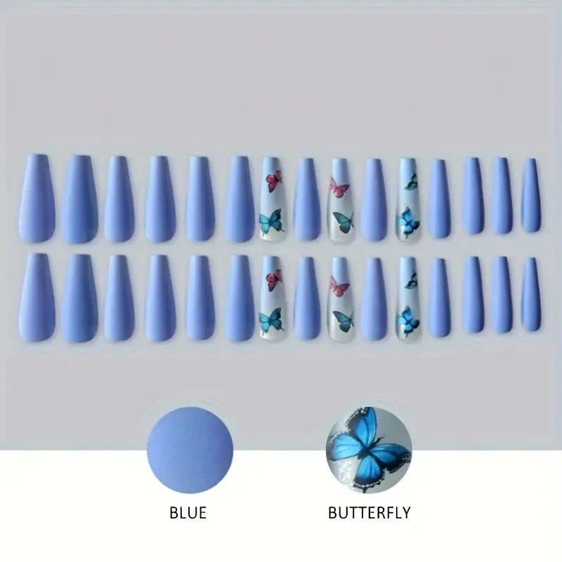 30Piece Set Blue Butterfly Nails