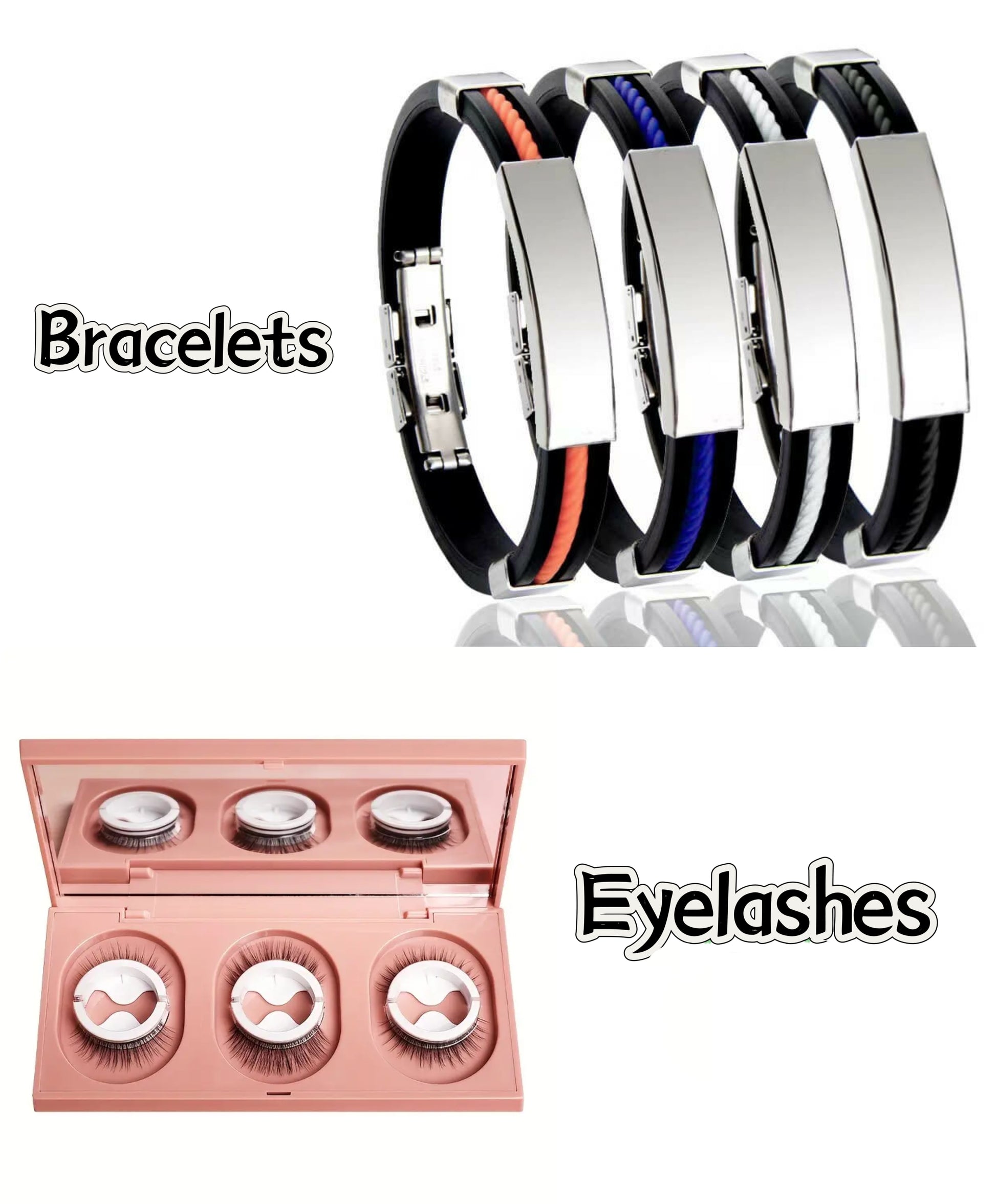 A set of bracelets and eyelashes