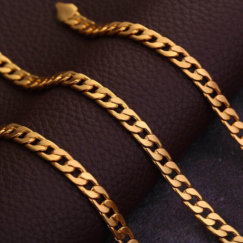 Gold necklace 18K gold plated men_s 6MM side necklace3