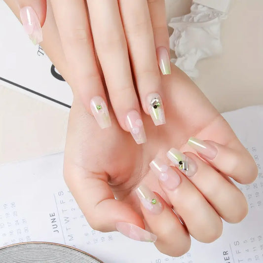 Handmade Ballerina Press On Nails With Pearls 2