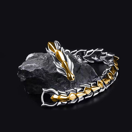 Retro faucet multi-color hand-decorated dragon and lin pattern keel punk hip-hop men_sbracelet1