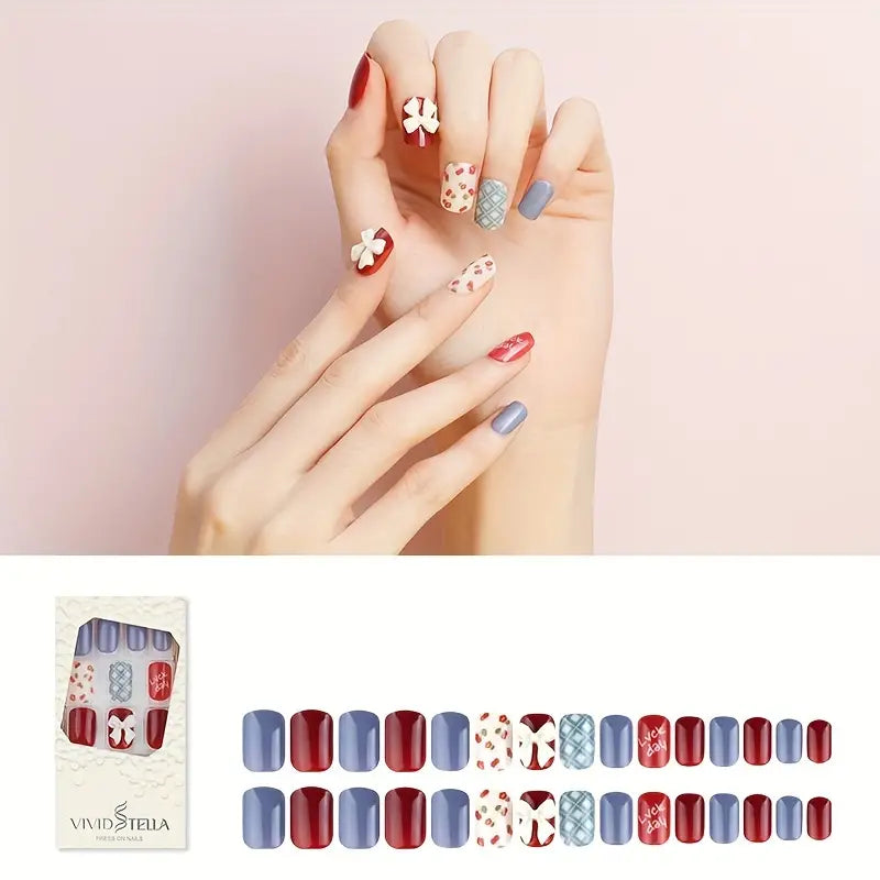 Vivid Stella Mixed Color System Square Shape Short Nail Tips with Glossy Finish - Soft Press-On Nail Kit with Application Tools and Delicate Packaging